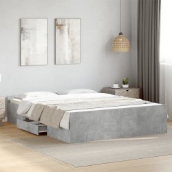 Cadre de lit avec tiroirs sans matelas gris béton 160x200 cm 