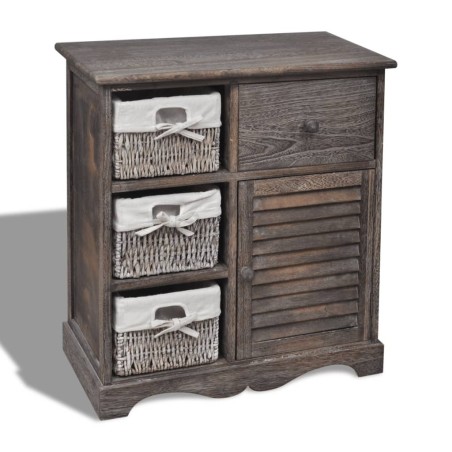 Armoire en bois 3 paniers gauches en tissage Marron  
