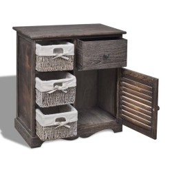 Armoire en bois 3 paniers gauches en tissage Marron  