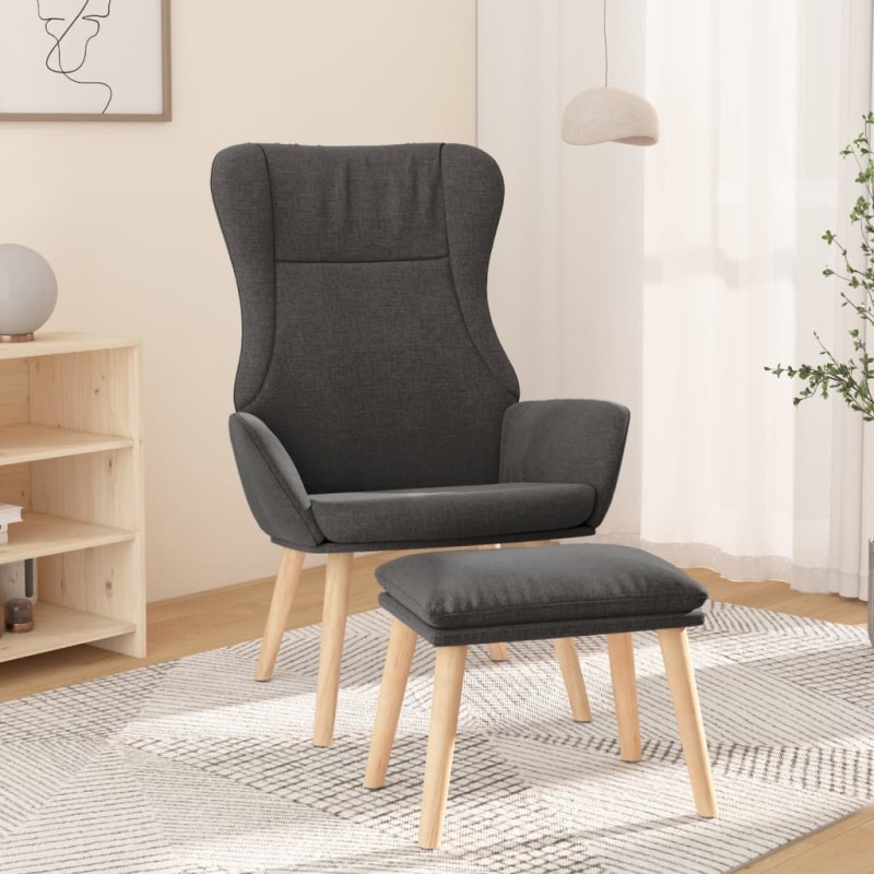 Chaise de relaxation avec repose-pied Gris foncé Tissu 