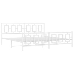 Cadre de lit métal sans matelas et pied de lit blanc 193x203 cm 