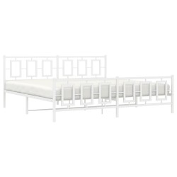 Cadre de lit métal sans matelas et pied de lit blanc 193x203 cm 