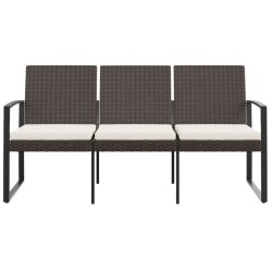 Banc de jardin à 3 places avec coussins marron PP rotin 