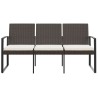 Banc de jardin à 3 places avec coussins marron PP rotin 