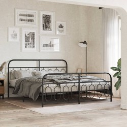 Cadre de lit métal sans matelas avec pied de lit noir 180x200cm 