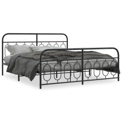 Cadre de lit métal sans matelas avec pied de lit noir 180x200cm 