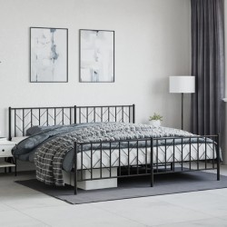 Cadre de lit métal sans matelas avec pied de lit noir 200x200cm 