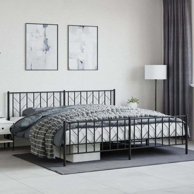 Cadre de lit métal sans matelas avec pied de lit noir 200x200cm 
