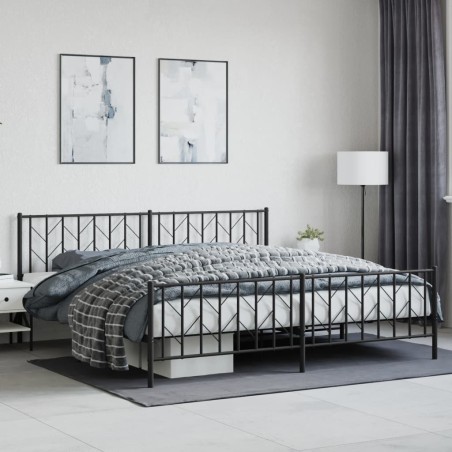 Cadre de lit métal sans matelas avec pied de lit noir 200x200cm 