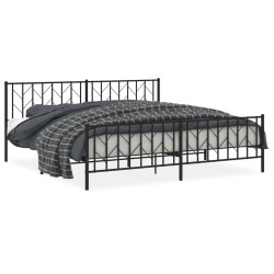 Cadre de lit métal sans matelas avec pied de lit noir 200x200cm 