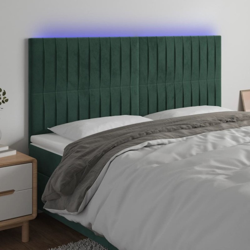 Tête de lit à LED Vert foncé 160x5x118/128 cm Velours 