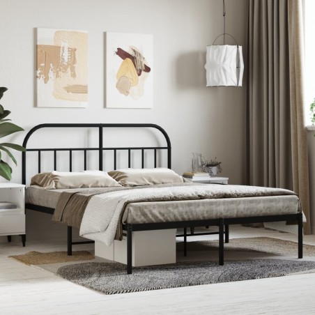 Cadre de lit métal sans matelas avec tête de lit noir 140x200cm 