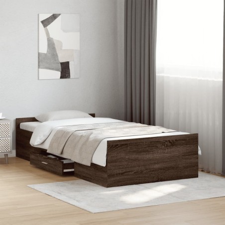 Cadre de lit avec tiroirs sans matelas chêne marron 90x190 cm 