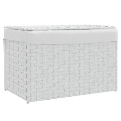 Panier à linge avec couvercle blanc 55,5x35x34cm résine tressée 