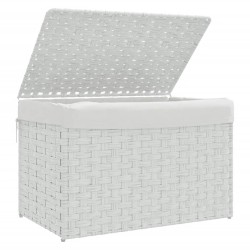 Panier à linge avec couvercle blanc 55,5x35x34cm résine tressée 