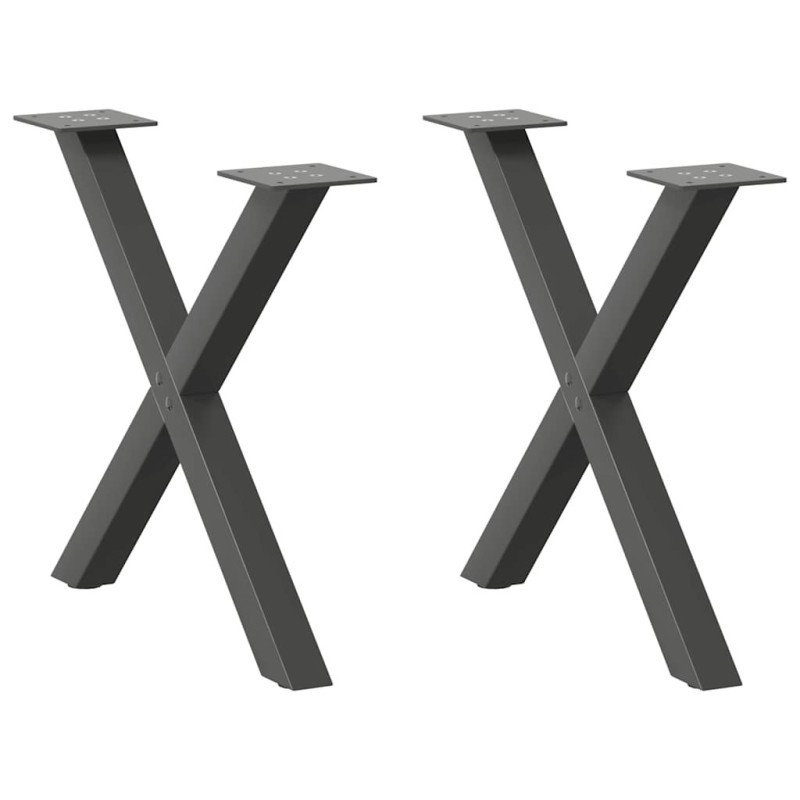 Pieds de table basse en forme de X, 2 pièces, anthracite, 60 x (42-43) cm, acier 