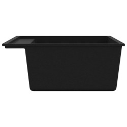 Évier de cuisine avec trou de trop-plein Noir Granit 