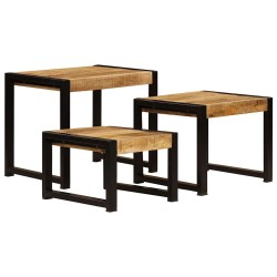 Tables gigognes 3 pcs Bois solide de manguier 