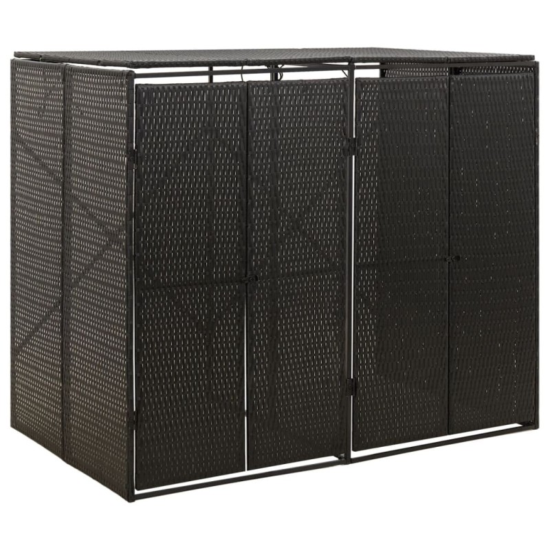 Abri pour poubelle double Noir 140x80x117 cm Résine tressée 
