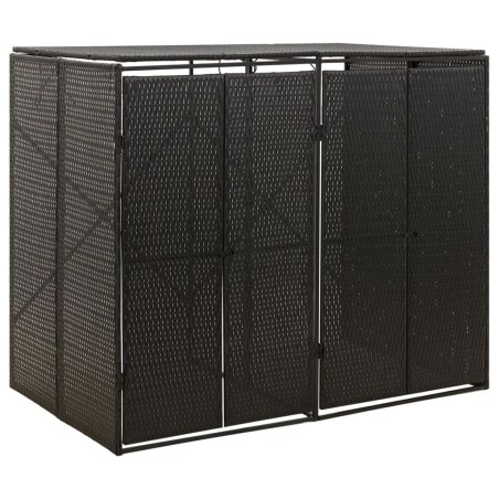 Abri pour poubelle double Noir 140x80x117 cm Résine tressée 
