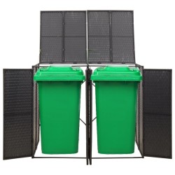 Abri pour poubelle double Noir 140x80x117 cm Résine tressée 