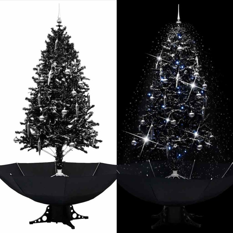 Arbre de Noël neigeux avec base de parapluie Noir 190 cm PVC 