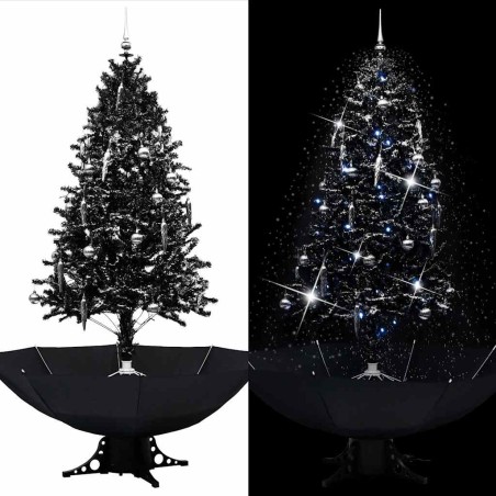 Arbre de Noël neigeux avec base de parapluie Noir 190 cm PVC 