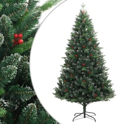Sapin de Noël artificiel à charnières avec baies rouges 210 cm 