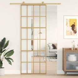 Porte coulissante doré 76x205 cm verre ESG clair et aluminium 