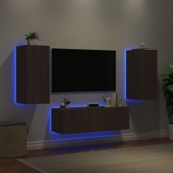 Meuble TV muraux 3 pcs avec lumières LED chêne marron 