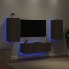 Meuble TV muraux 3 pcs avec lumières LED chêne marron 