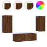 Meuble TV muraux 3 pcs avec lumières LED chêne marron 