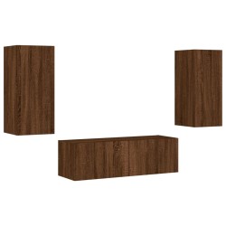 Meuble TV muraux 3 pcs avec lumières LED chêne marron 
