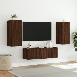 Meuble TV muraux 3 pcs avec lumières LED chêne marron 
