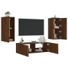 Meuble TV muraux 3 pcs avec lumières LED chêne marron 