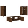 Meuble TV muraux 3 pcs avec lumières LED chêne marron 