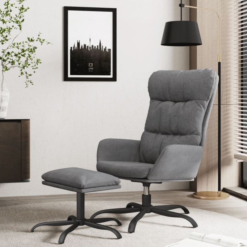 Chaise de relaxation avec tabouret Gris clair Tissu 