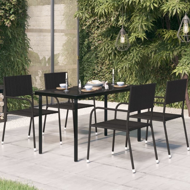 Table à dîner de jardin Noir 140x70x74 cm Acier et verre 