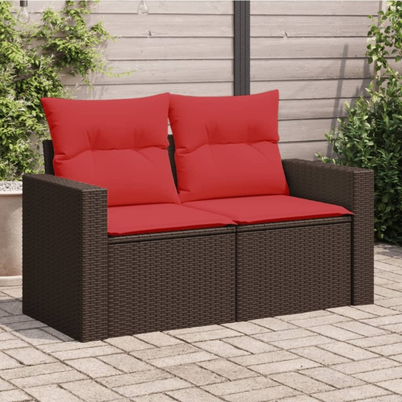 Canapé de jardin avec coussins 2 places en résine tressée marron 