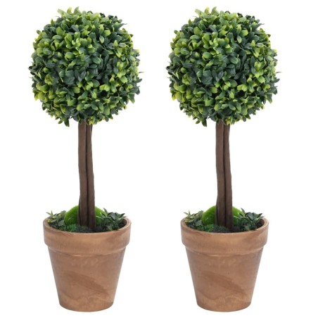 Plantes de buis artificiel 2 pcs avec pots Boule Vert 56 cm 