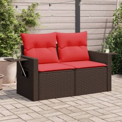 Canapé de jardin avec coussins 2 places en résine tressée marron 