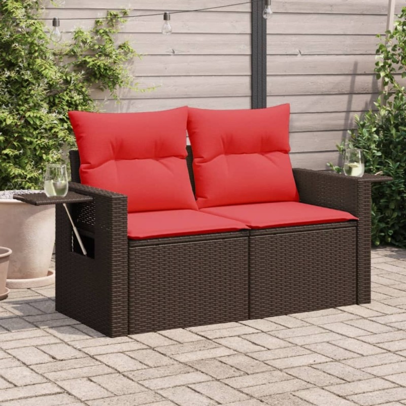 Canapé de jardin avec coussins 2 places en résine tressée marron 