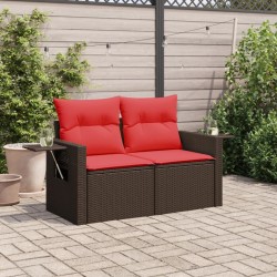 Canapé de jardin avec coussins 2 places en résine tressée marron 