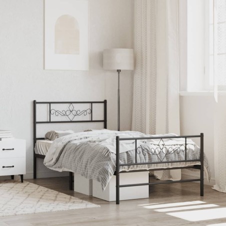 Cadre de lit métal sans matelas avec pied de lit noir 75x190 cm 