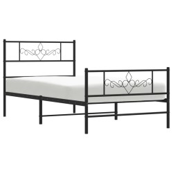 Cadre de lit métal sans matelas avec pied de lit noir 75x190 cm 