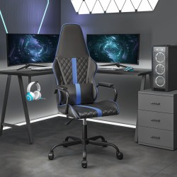 Chaise de jeu de massage bleu et noir similicuir 