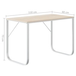 Bureau d'ordinateur Blanc et chêne 110x60x73 cm Aggloméré 
