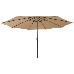 Parasol de jardin avec lumières LED et mât en métal 400cm taupe 