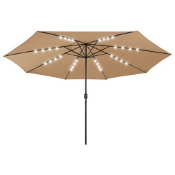 Parasol de jardin avec lumières LED et mât en métal 400cm taupe 