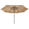 Parasol de jardin avec lumières LED et mât en métal 400cm taupe 